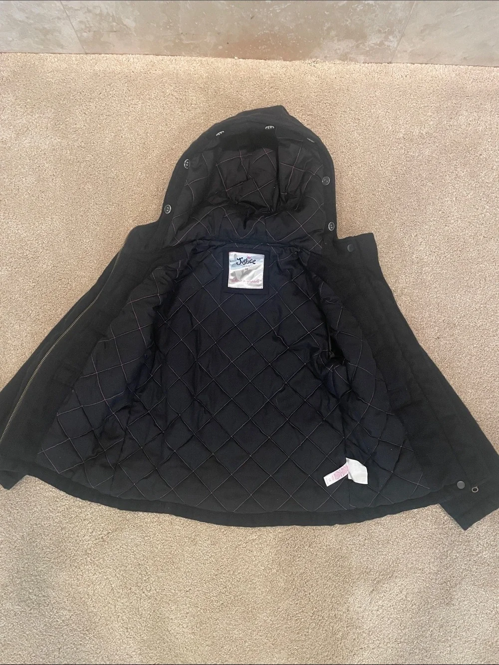 Girl’s Justice black hooded coat, size 10